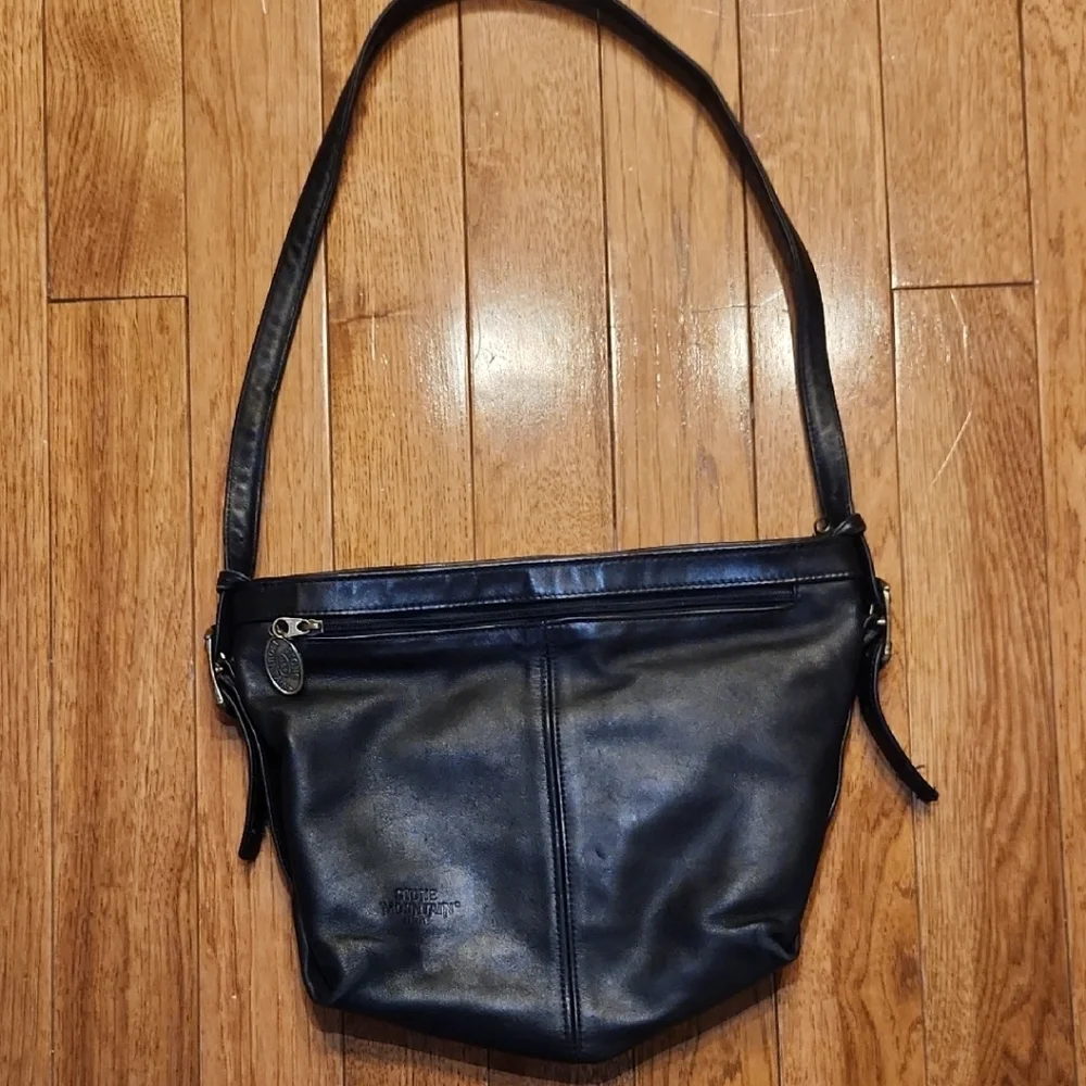 Stone Mountain black leather crossbody bag, made in the USA Soft genuine leather